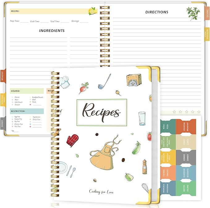 Blank Recipe Book to Write in Your Own Recipes, Blank Cookbook with 175 Pages for Family Cooking Lover, Recipe Notebook with Tab Sticker Sheets, Recipe Journal, Hardcover, 7.5" x 9.5"-DeskLoop Office
