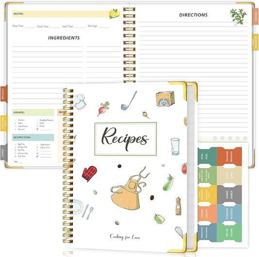 Blank Recipe Book to Write in Your Own Recipes, Blank Cookbook with 175 Pages for Family Cooking Lover, Recipe Notebook with Tab Sticker Sheets, Recipe Journal, Hardcover, 7.5" x 9.5"-DeskLoop Office