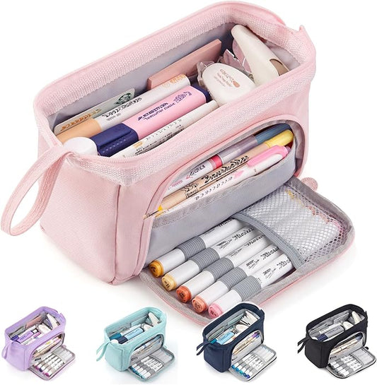 HVOMO Pencil Case Large Capacity Pencil Pouch Handheld Pen Bag Cosmetic Gift for Office School Teen Girl Boy Men Women Adult (Pink)-DeskLoop Office