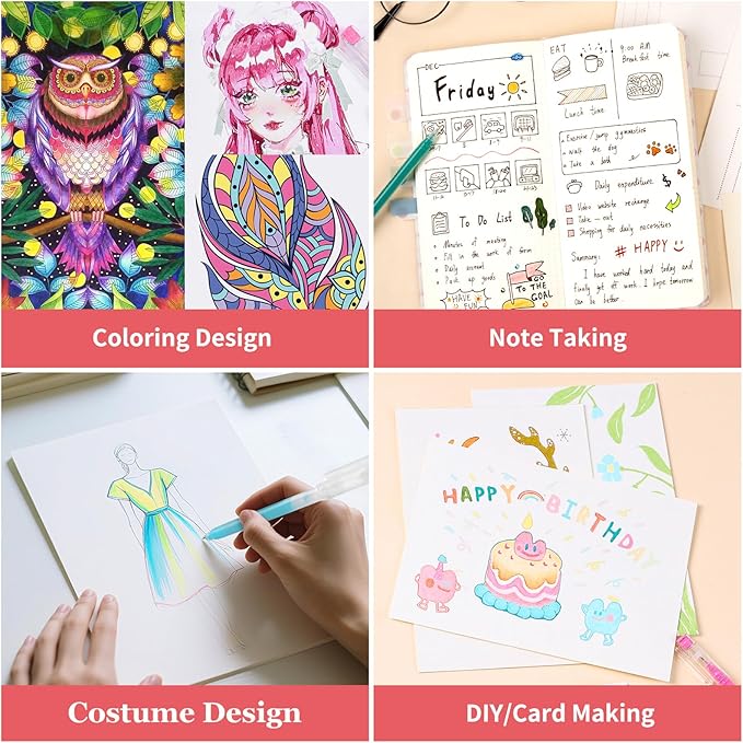 Gel Pens For Coloring, 18 Pack Colored Pens for Black Paper & White Paper, 0.6MM Fine Point Pens for Coloring, Writing, Drawing, Journaling, Note Taking, School, Office, Home-DeskLoop Office