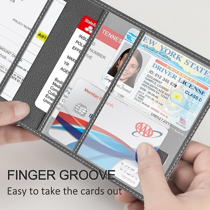 Car Registration and Insurance Holder, Premium PU Leather Vehicle Glove Box Car - Image 3