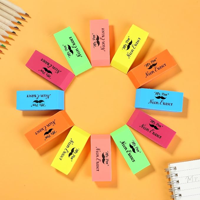 Mr. Pen- Pencil Eraser, 24 Pack, Neon Colors | Large Latex Free Block Erasers - Image 6