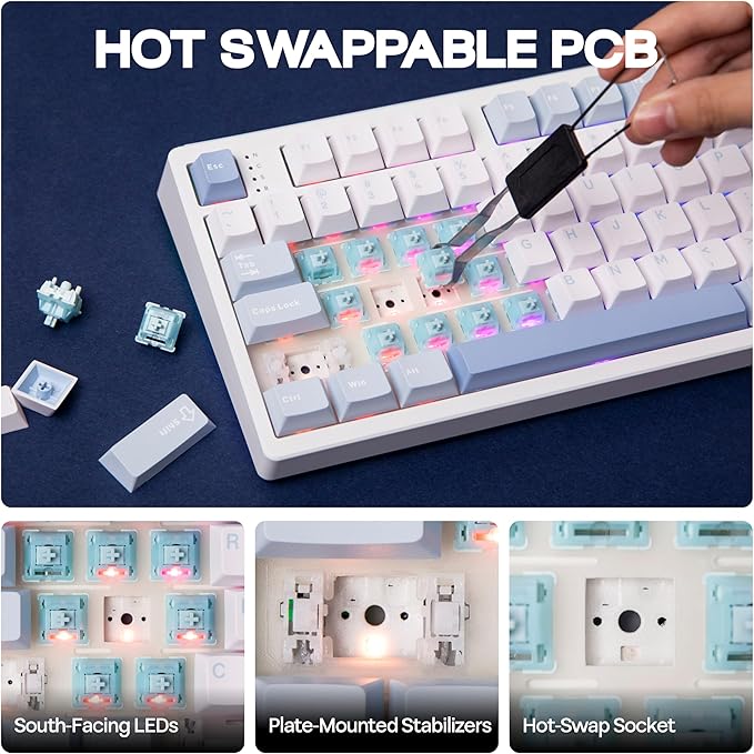 EPOMAKER TH108 Full Size Mechanical Keyboard, Wireless Gaming Keyboard, 8000mAh Battery, Creamy Gasket, 108 Keys, Hot Swap, Custom Driver, RGB Backlights (Blue&White, Creamy Jade Switch)-DeskLoop Office