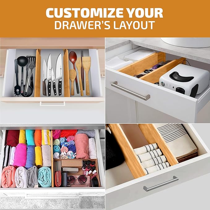 6 Pack Bamboo Drawer Dividers - Image 4