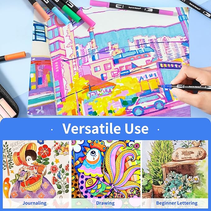 Double Brush Marker Pens, 168 Colors Art Markers Set with Fine Tip and Brush Tip for Kids Adult Coloring Book Hand Lettering Calligraphy Drawing Art Supplies Kit-DeskLoop Office