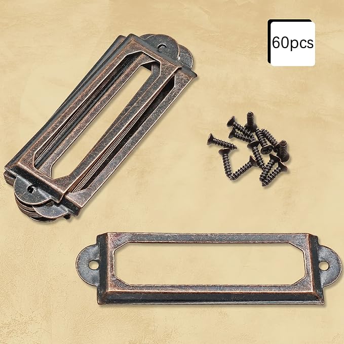 60 Pcs Antique Label Holder, 2.3 Inch, Office File Cabinet Shelves Drawer - Image 2