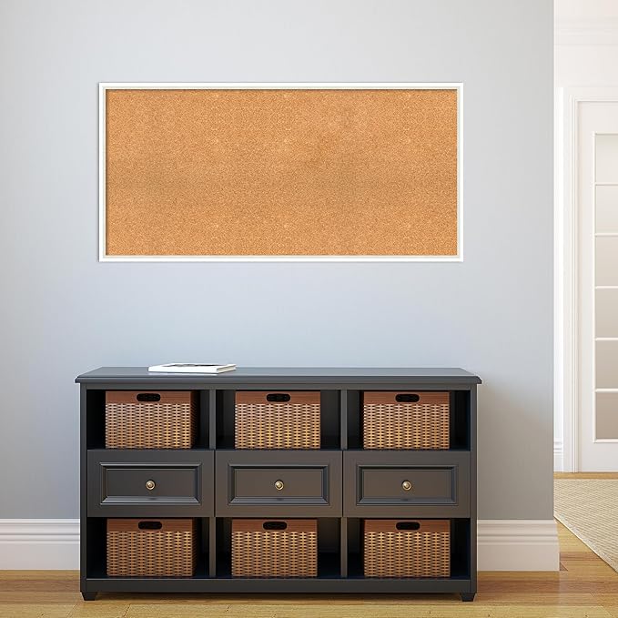Amanti Art Natural Cork Board for Wall, 23x47 Vision Board with White Frame, Oversize Corkboard Office Decor for Home Organization, Modern Corkboard Pinboard to Display Items for Home Organization in-DeskLoop Office