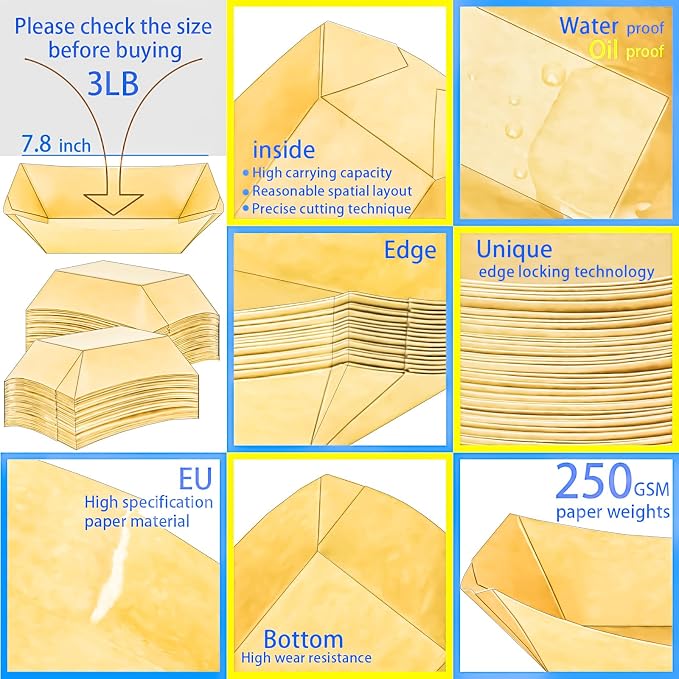 200 Pack 3LB Paper Food Boat Trays Disposable Paper Boat Containers, Heavy Duty - Image 3