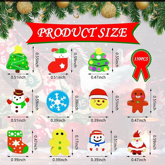 150 Pcs Christmas Mini Erasers for Kids, Cute Small Animal Erasers Bulk for - Image 2