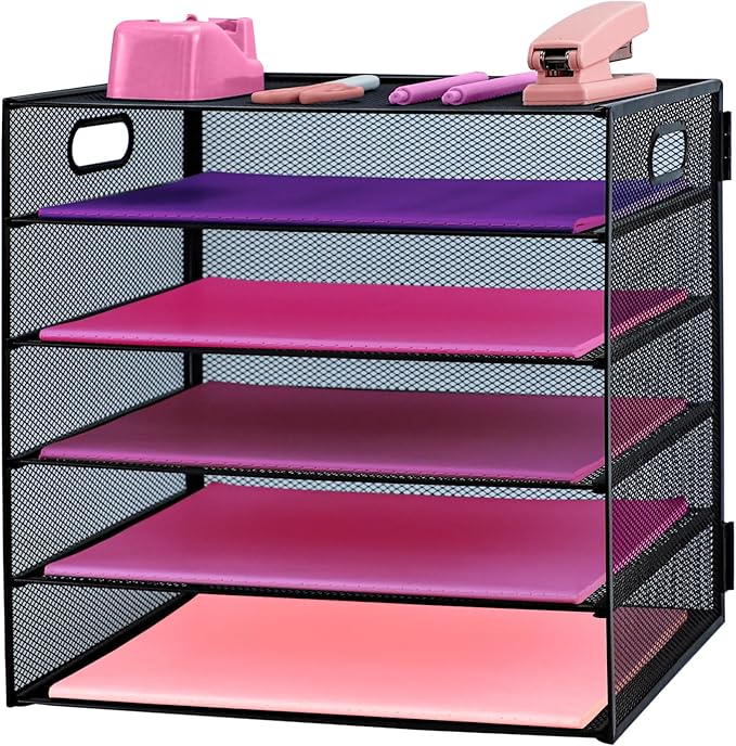5 Tier Lettrer Tray Organizer, Metal Mesh Desk File Organizer by ideallife