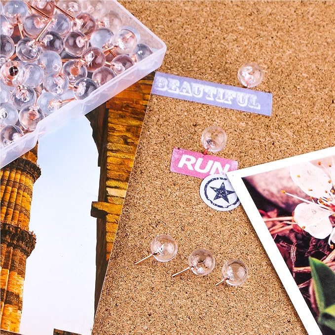 Push Pins 1/3 Inch Rose Gold Map Tacks 100-Count Large Size Pins Steel Point - Image 3
