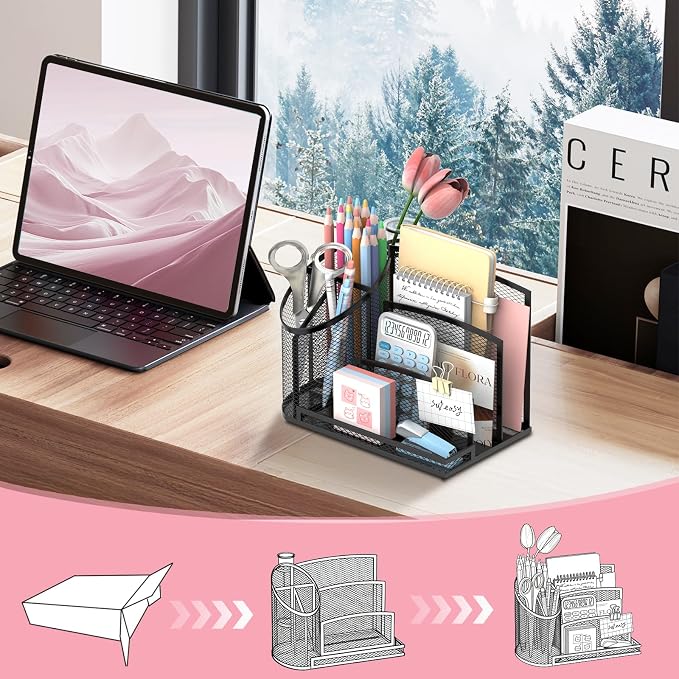 SUPEASY Desk Organizer with 3 Compartment Pen Holder, 3-Slot Mail Organizer and - Image 6