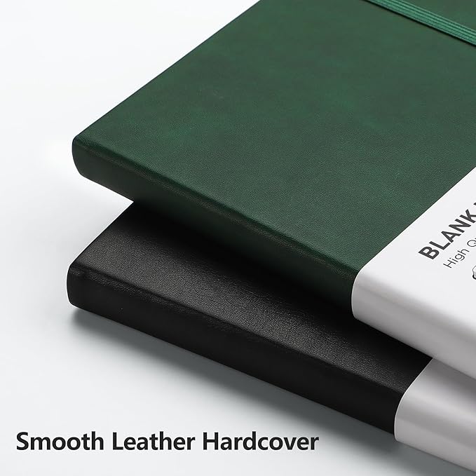 RETTACY Blank Journal Notebook, 192 Pages, A5 Medium Size (5.7'' x 8.3''), Leather Hardcover, 100 GSM Thick Paper, for Sketching, Drawing, Painting (Dark Green)-DeskLoop Office