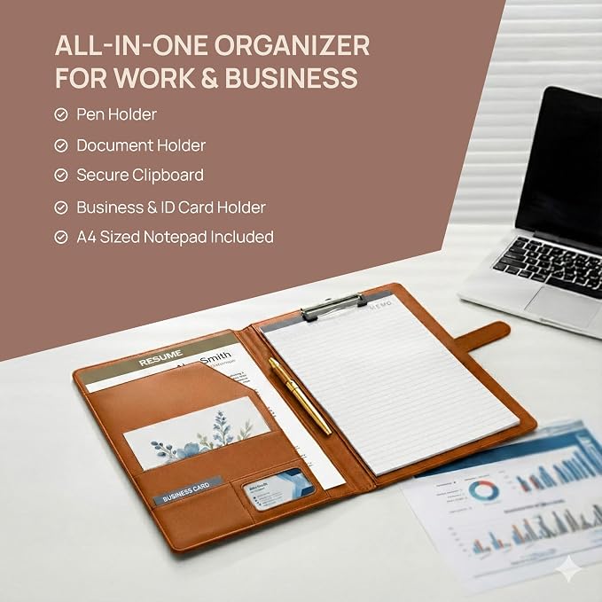 Professional Padfolio with Notepad Included | Faux Leather Portfolio Folder - Image 4
