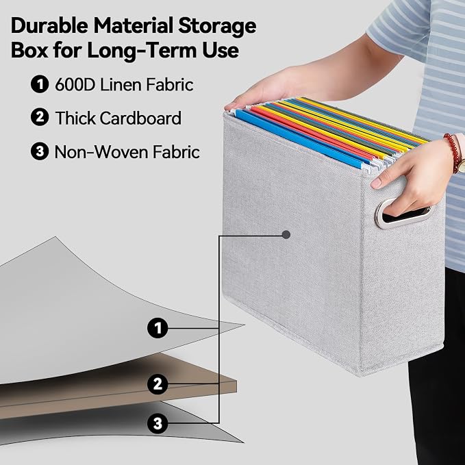 4 Pack Letter Size File Storage Box Collapsible, Fabric Hanging File Folders - Image 3