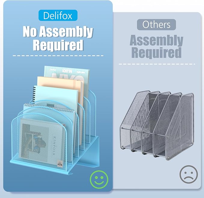 Delifox Inclined Desk File Organizer, Vertical File Folder Holder Stand Metal - Image 5