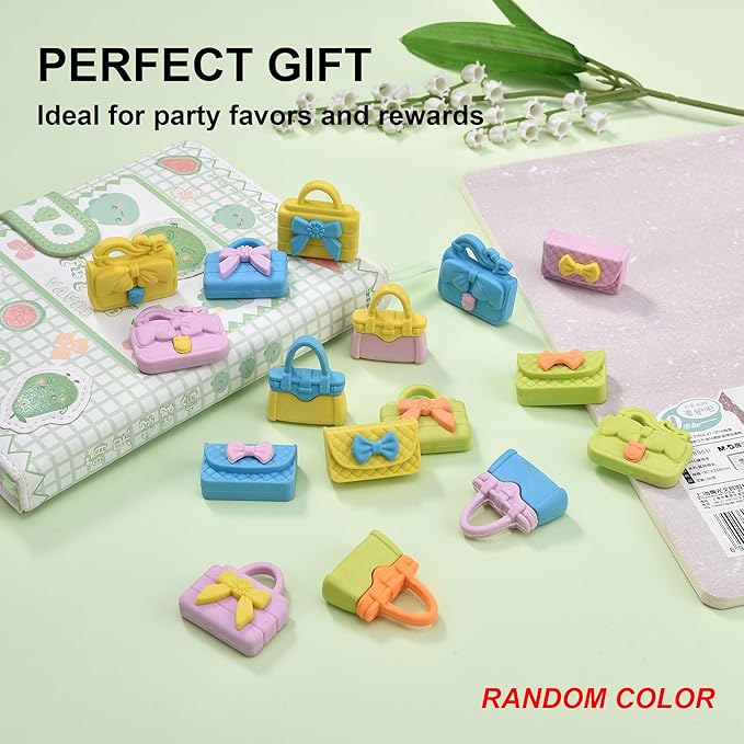 24Pcs Cute Bag Shape Erasers for Girls Kids, Fun Handbag Pencil Erasers for School Classroom Supplies Birthday Party Favors-DeskLoop Office