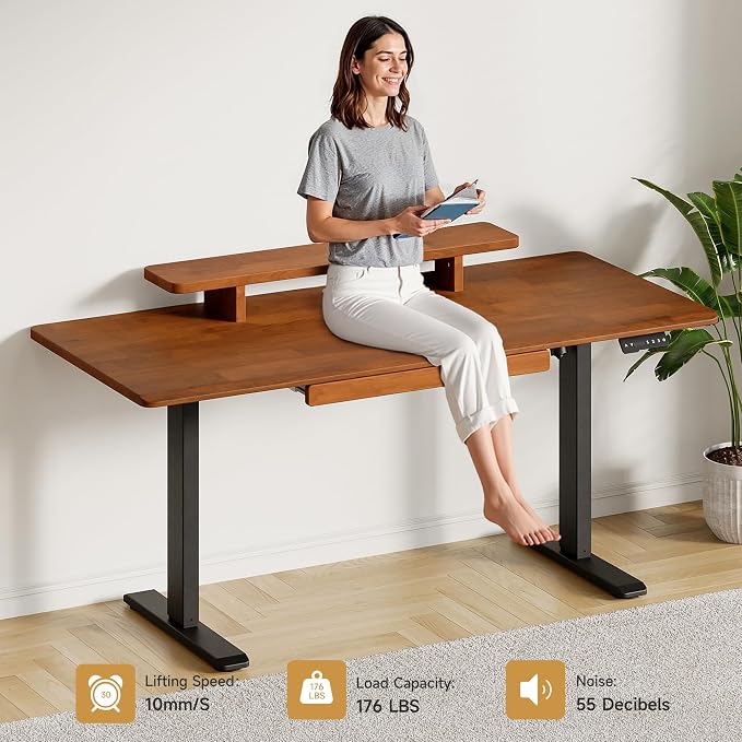 ONBRILL Standing Desk with Drawer, 55x23.6 Inches Solid Wood Desktop Stand Up - Image 8