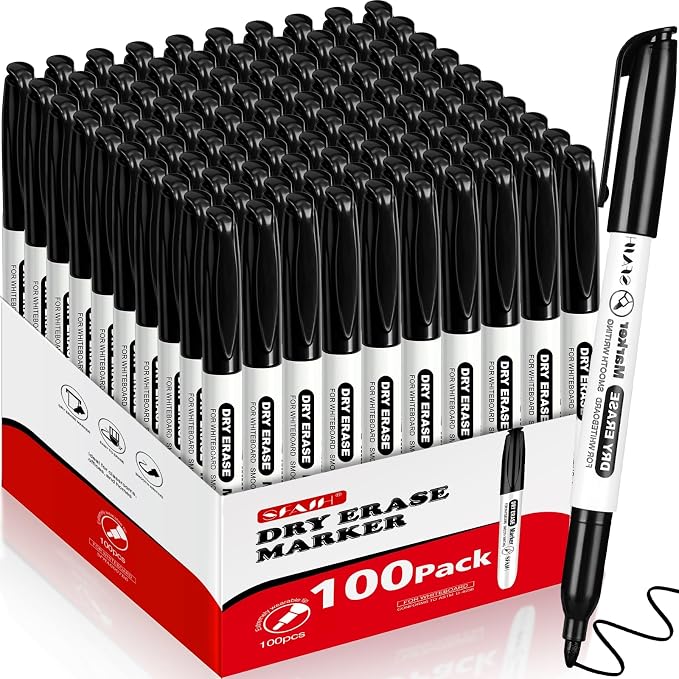 SFAIH Fine Tip Dry Erase Markers, 100 Pack | Bulk Pack by SFAIH