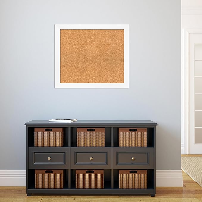 Amanti Art Natural Cork Board for Wall, 25x29 Vision Board with White Frame, Medium Corkboard Office Decor for Home Organization, Modern Corkboard Pinboard to Display Items for Home Organization in-DeskLoop Office