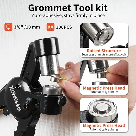 Grommet Tool Kit, 3/8 Inch Handheld Eyelet Kit Hole Punch Grommet Eyelet Press - Image 2