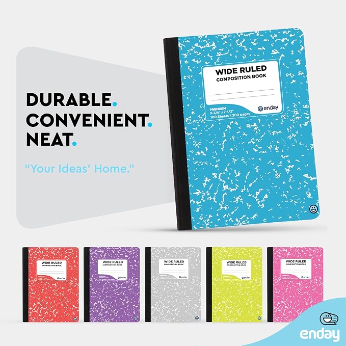 Enday Composition Notebooks Wide Ruled Paper, Colored Marble Composition - Image 3