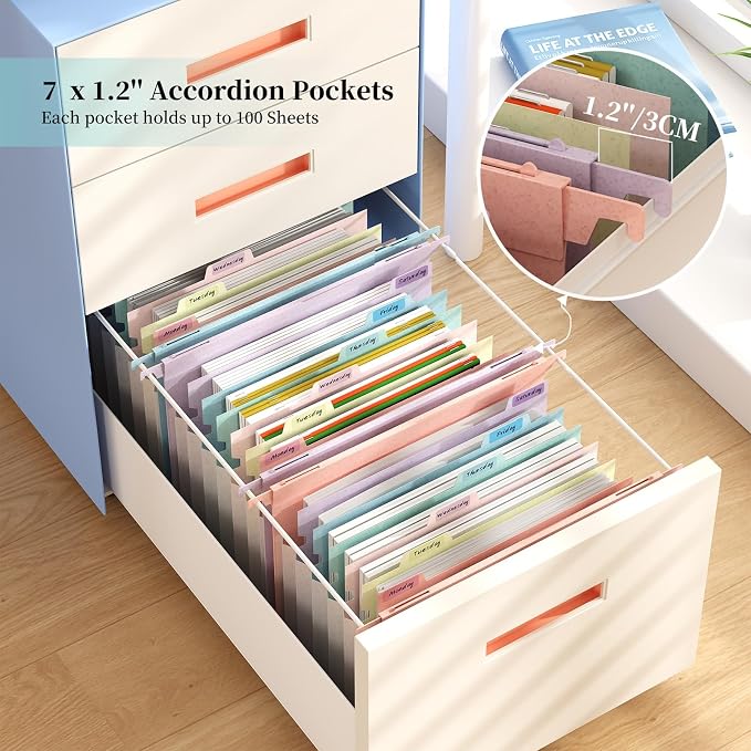Expanding Hanging File Folders for Filing Cabinet, 7 Accordion Pockets - Image 3