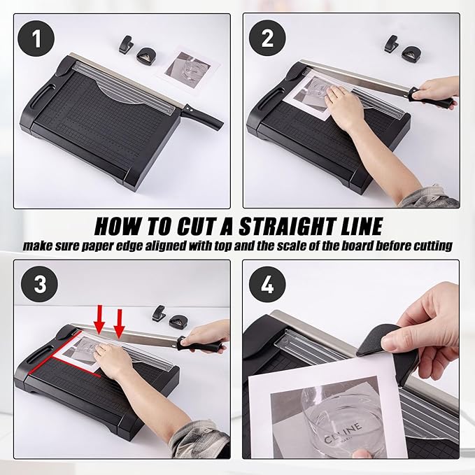 TIANSE Paper Cutter 3 in 1 Paper Trimmer Guillotine with Safety Blade Lock 5 to 10 Sheet Capacity Paper Cutting Board for Home Office School-DeskLoop Office