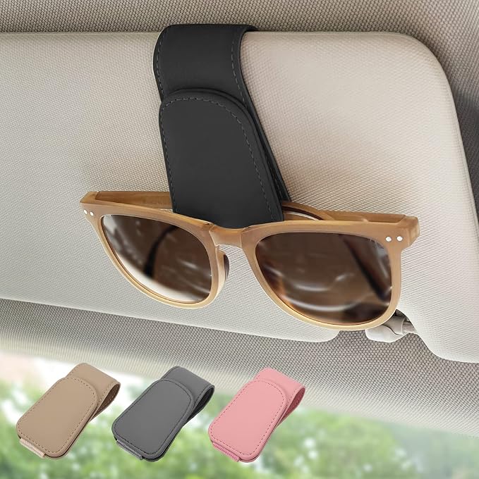 Magnetic Leather Sunglass Holder, Eyeglass Hanger Clip by Ompellus