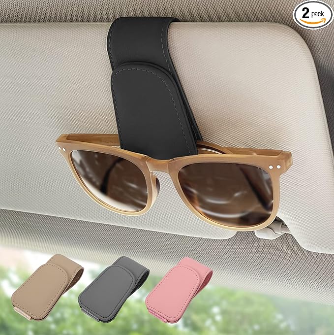 2 Pack Magnetic Leather Sunglass Holder, Eyeglass Hanger Clip by Ompellus