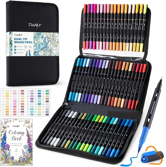 JusArt Markers for Adult Coloring Books No Bleeding, 60 Colors Coloring Markers by JusArt%7CCreativeArtSupplies
