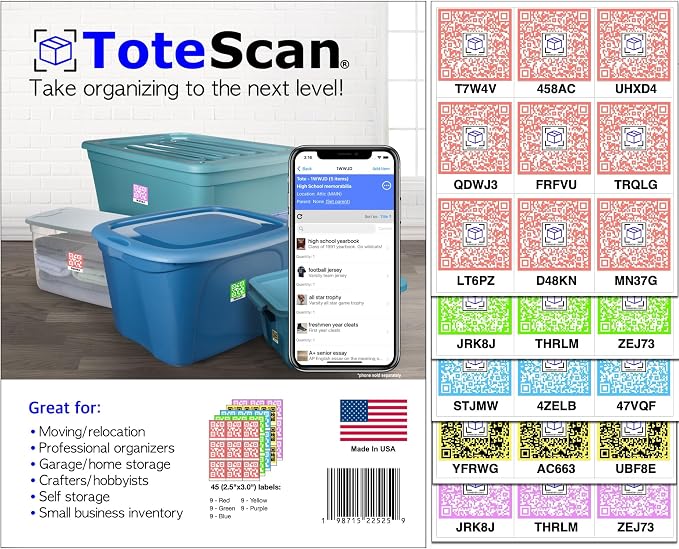 ToteScan Intelligent QR Labels for Organization/Moving/Storage Multi-Color by ToteScan