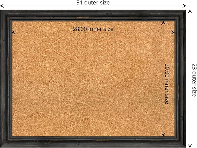 Amanti Art Natural Cork Board for Wall, 23x31 Vision Board with Black Wood Frame, Medium Corkboard Office Decor for Home Organization, Rustic Farmhouse Corkboard Pinboard to display items for home-DeskLoop Office