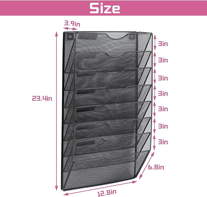 8 Pockets Mesh Wall File Holder Organizer Office Hanging File Folder Magazine - Image 2