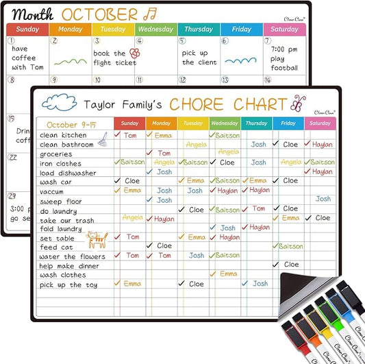 Magnetic Dry Erase Chore Chart, Monthly Calendar Set by CleverClean