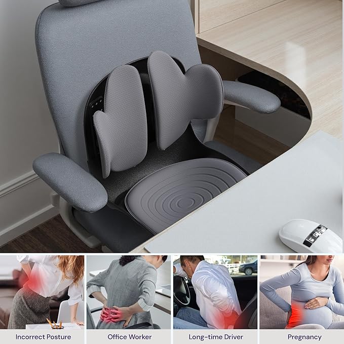 3D Lumbar Support Seat Cushion – Patented Spine Alignment Ergonomic Posture Corrector, Breathable Mesh & EVA Foam, Portable for Home, Office, Meditation, Gaming, Outdoor 16.5" W × 15.7" D-DeskLoop Office