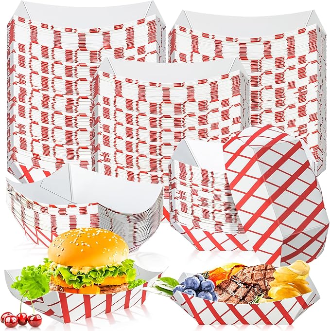 150 Pack Checkered 1Lb Paper Food Boat Trays Disposable Paper Boat Plates by MotBach