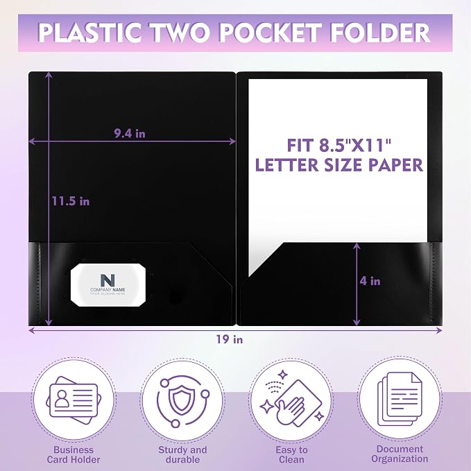 pmybupo 25 Pack Black 2 Pocket Folders, Heavy Duty Plastic Folders - Image 2