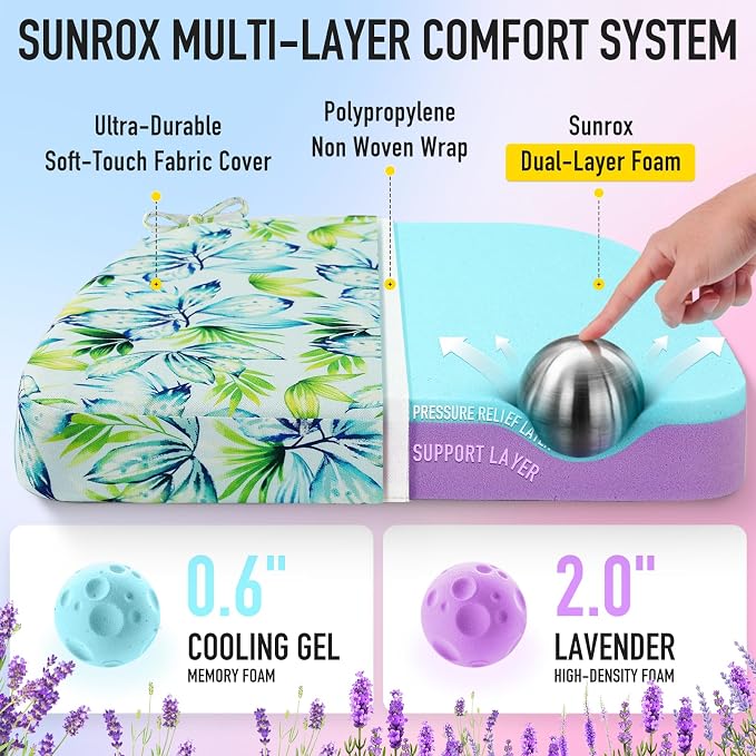 SUNROX Cooling Gel Memory Foam Chair Cushions, 2.6" Thick U-Shaped Dual-Layer - Image 2