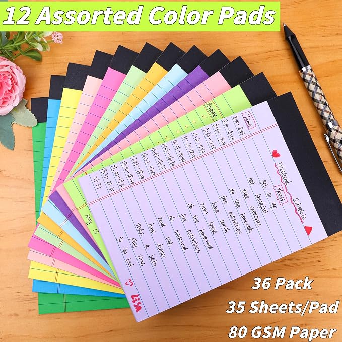 Oleitodh 36 Pack Legal Pads Bulk 12 Colors, Wide Ruled Notepad 5x8, Colored - Image 5