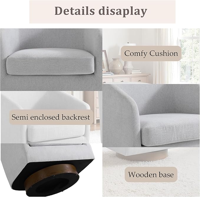 UIXE Swivel Accent Chairs Set of 2, Chenille Upholstered Barrel Chair for Living Room, Comfy Round Armchair Single Sofa Bedroom Reading Seat - 31" W, Beige-DeskLoop Office