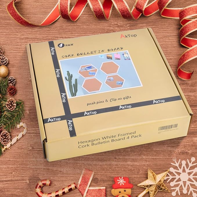 AkTop Cork Bulletin Board Hexagon 4 Pack, Small Framed Corkboard Tiles - Image 8