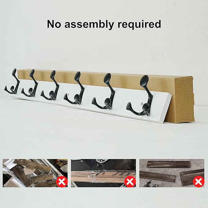 SKOLOO 39-Inch White Wood Coat Rack Wall Mount with 6 Triple Hooks - Ideal for Family Entrances, Classrooms, and Pet Supplies Storage - Perfect Coat Hooks for Wall-DeskLoop Office