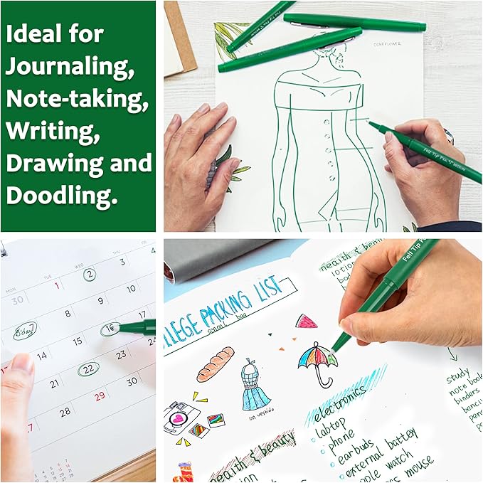 Lelix Felt Tip Pens, 30 Green Pack, 0.7mm Medium Point, Felt Tip Markers Pens for Journaling, Writing, Note Taking, Planner, Perfect for School Office and Art Supplies-DeskLoop Office