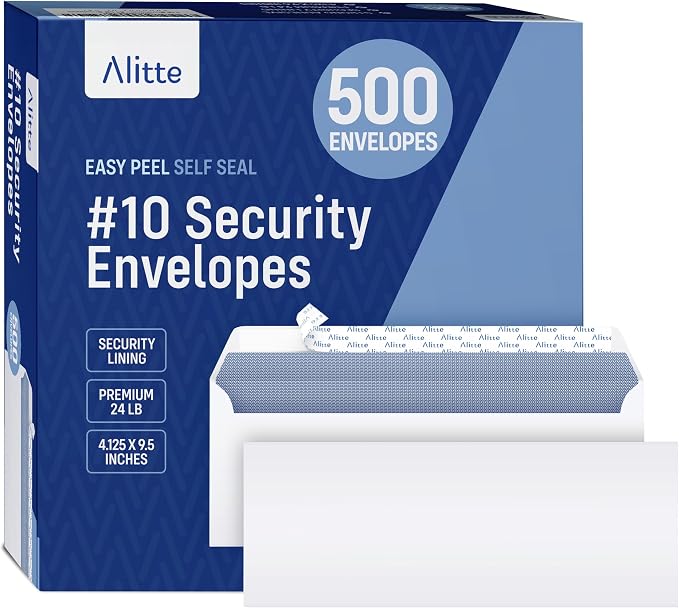 #10 Security Envelopes Letter Size Self Seal, Mailing Envelopes, Office by Alitte