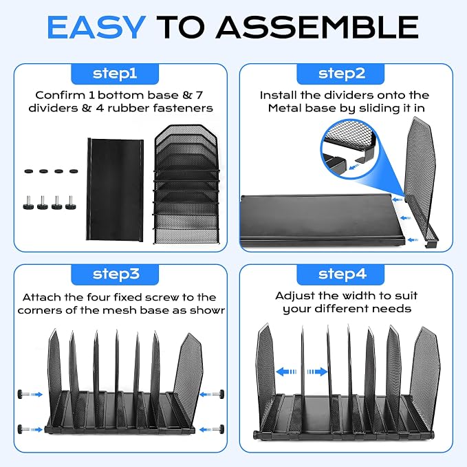 Adjustable File Organizer for Desk, 6 Sections Vertical File Folder Holders - Image 5