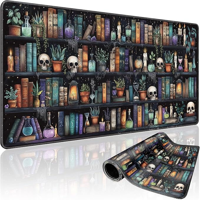 Gothic Library Large Gaming Mouse Pad 31.5"x15.7"｜Vintage Bookshelf XXL Desk Mat by Mcapirivo