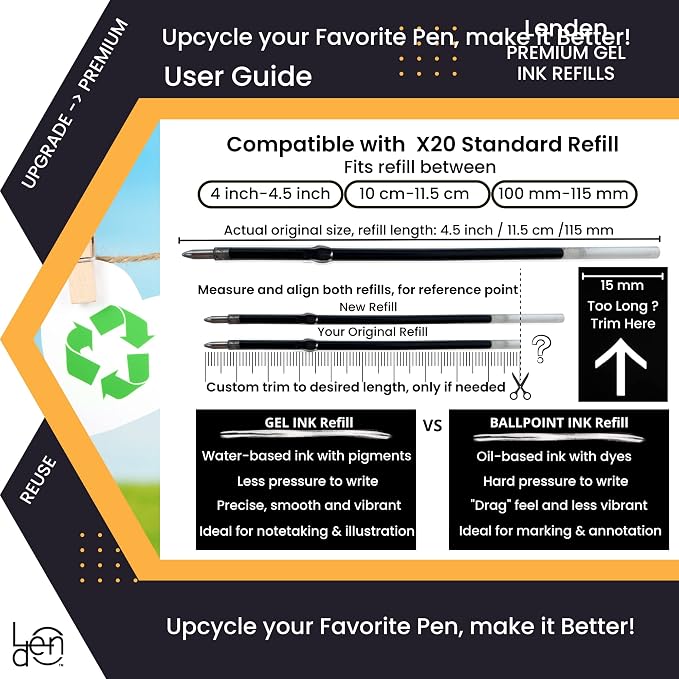 Pack of 12 Gel Blue Ink Refill for Retractable Pens, Medium Tip Point 0.7mm - Image 4