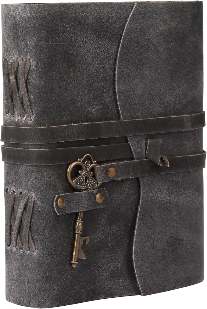 Leather Journal with Deckle Edge Paper 8x6 inch and Vintage Key | Handmade - Image 4