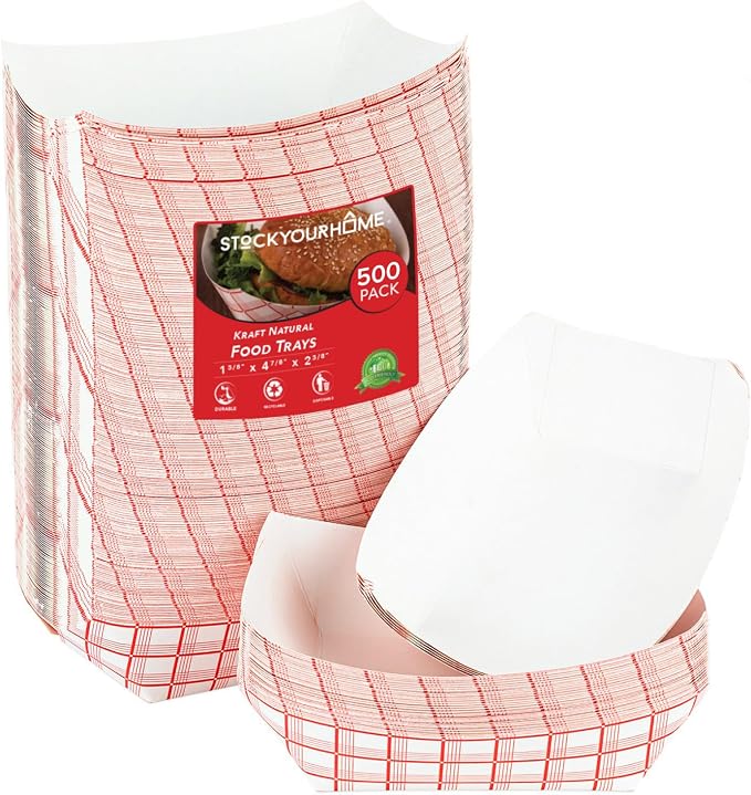 Paper Food Boats – 1 lb Disposable Red & White Checkered Serving Trays by StockYourHome